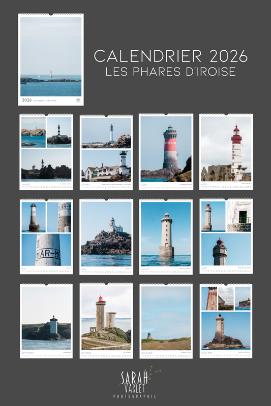 Calendrier 2026 - Photos de phares de la Mer d'Iroise Finistère (Ar-Men, La Vieille, Petit Minou, Saint Mathieu...)