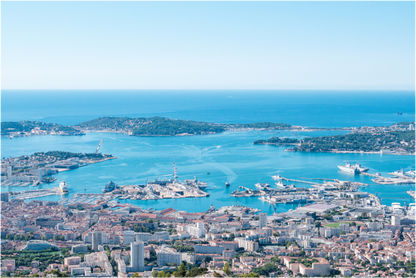 Photographie de la rade de Toulon prise depuis le mont Faron