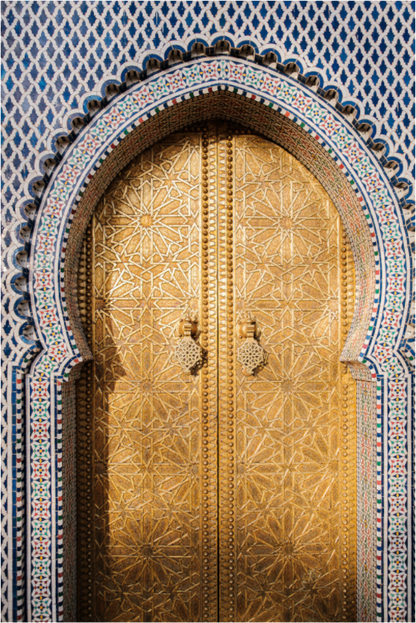 Sarah Varlet - Photo Affiche Poster - Décoration - Maroc - Voyage - Porte - Fes - Or - Zelliges